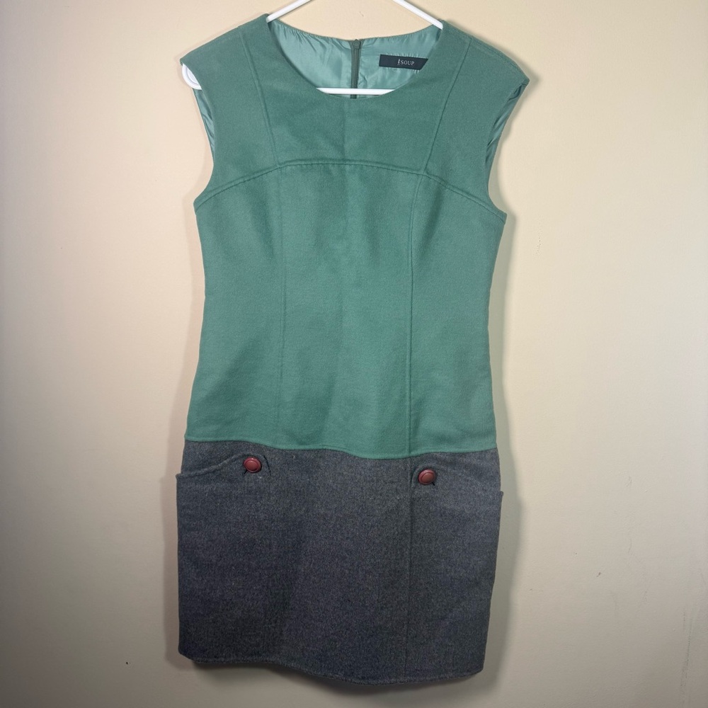 Green and Gray Mini Dress by Soup 50% Wool Small with Pockets